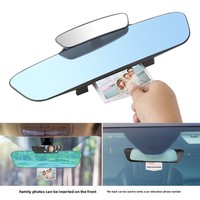Rétroviseur sphérique grand angle en ABS avec cadre de plaque d'immatriculation de voiture, anti-éblouissement, teinté bleu, trois-en-un