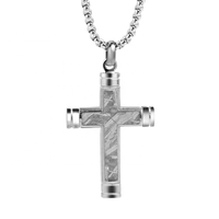 Pendentif TIZTI de luxe en météorite pour homme, en acier inoxydable avec incrustation de météorite véritable, collier pendentif croix pour gentleman