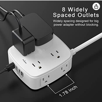 Rallonge électrique de 10 pieds avec plusieurs prises, protection contre les surtensions, multiprise avec cordon de 10 pieds, 8 prises et 4 ports USB