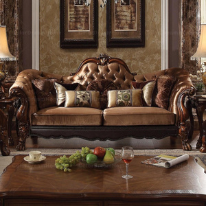 Victorian rắn gỗ cấu trúc phòng khách sofa Set vải bìa cắt sofa đặt bằng gỗ chạm khắc ghế sofa - Product Image 1