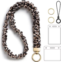 Aksesoris gantungan kartu nama, tali lanyard scrunchie yang dapat ditarik, dengan tempat handphone elastis dan gantungan handphone.