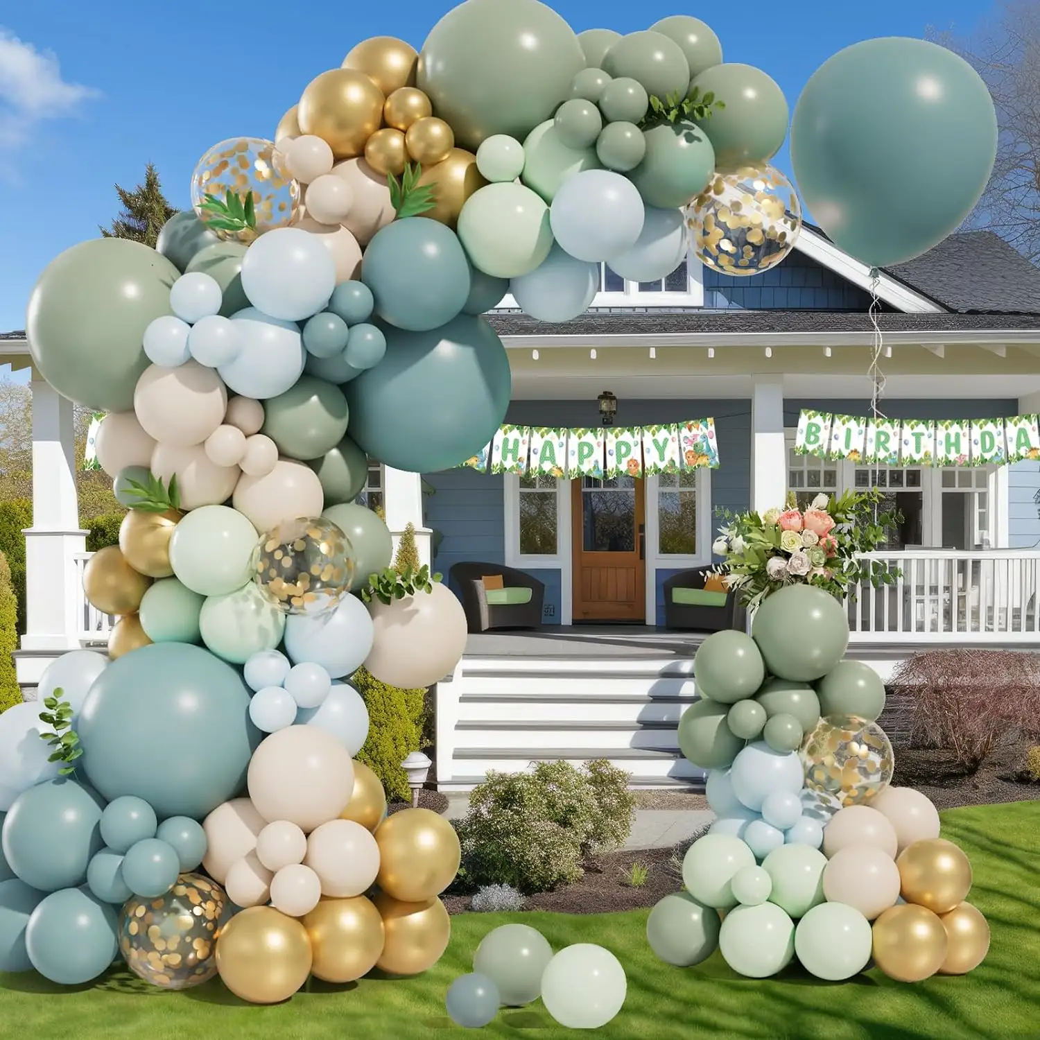 JYAO 172 piezas polvoriento azul verde globo guirnalda arco Kit para Baby Shower Boda nupcial Boho cumpleaños fiesta decoraciones