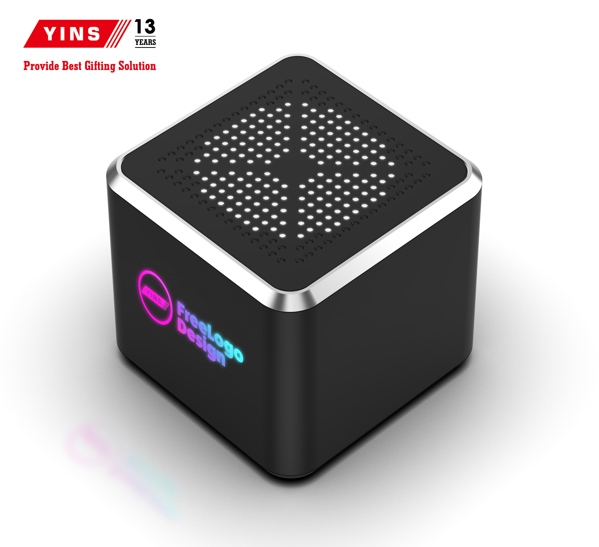 Haut-parleur noir + Logo lumineux à LED avec flash coloré