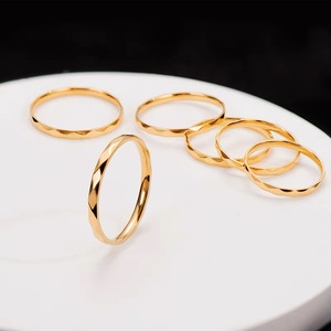Sparking Geometric Faceted Thin Stacking <b>Ring</b> Minimalist <b>Thumb</b> & Index Finger Band <b>Ring</b> for Women | 18K PVD <b>Gold</b> Stainless Steel - Product Image 2