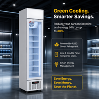 Réfrigérateur commercial vertical mince 110L avec porte vitrée et refroidissement par ventilateur pour supermarché