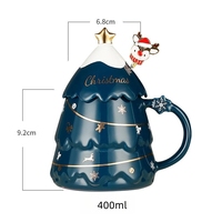 Mug isotherme en céramique avec couvercle motif arbre de Noël, bonhomme de pain d'épices, elfe et bonnet de Père Noël, pour filles, tasses créatives, Joyeux Noël
