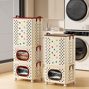 Panier à linge pliable et empilable, organisateur de rangement pour vêtements multi-niveaux, grande capacité, panier à linge avec roulettes - Product Image 2
