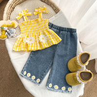 Ensemble d'été pour bébé fille de 0 à 3 ans : veste sans manches en coton avec nœud et jupe + pantalon en jean imprimé