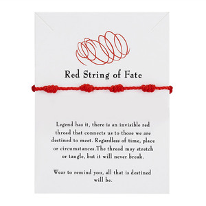 Moda Rojo Negro cuerda <span class=keywords><strong>7</strong></span> nudo <span class=keywords><strong>pulsera</strong></span> suerte amistad tejido cuerda ajustable cordón anudado <span class=keywords><strong>pulsera</strong></span> con tarjeta de regalo de papel - Product Image 2