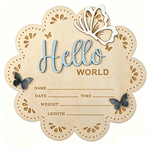Plaque <span class=keywords><strong>de</strong></span> bienvenue personnalisée en <span class=keywords><strong>bois</strong></span> gravé, carte <span class=keywords><strong>de</strong></span> jalons <span class=keywords><strong>de</strong></span> développement pour bébé, panneau d'annonce <span class=keywords><strong>de</strong></span> naissance « Hello World » - Product Image 3
