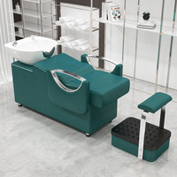 Fauteuil de lavage semi-allongé Qumeng S pour salon de coiffure, moderne et haut de gamme, en cuir PU, avec structure métallique et bac en céramique, garantie 1 an