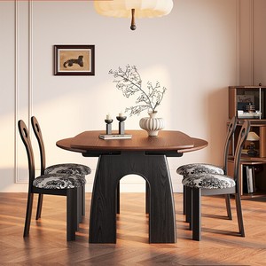 Vintage Style Solid Wood <b>Folding</b> Round <b>Dining</b> <b>Table</b> Convertible Extendable For Home Small Apartments - Product Image 1