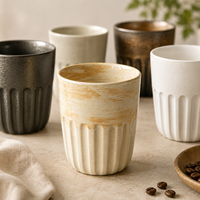Tasse en céramique artisanale 220 ml, style vintage côtelé, pour café/thé, glaçure texturée, compatible micro-ondes et lave-vaisselle, luxe léger, style japonais, sans BPA