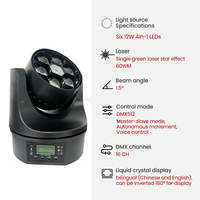 Projecteur à faisceau haute luminosité dimmable AC100V-240V 120W, avec laser 1.5, RGBW, stroboscope à impulsions, contrôle DMX512, en alliage de fer et d'aluminium