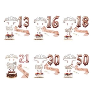 Decoraciones <span class=keywords><strong>de</strong></span> Fiesta <span class=keywords><strong>de</strong></span> <span class=keywords><strong>Cumpleaños</strong></span> en Oro Rosa, Corona <span class=keywords><strong>de</strong></span> Cristal, Banda con Número, Globo, Adorno <span class=keywords><strong>para</strong></span> <span class=keywords><strong>Pastel</strong></span>, Set <span class=keywords><strong>de</strong></span> Accesorios <span class=keywords><strong>de</strong></span> <span class=keywords><strong>Cumpleaños</strong></span> - Product Image 5