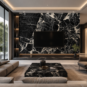 Panneau mural décoratif en marbre classique noir et blanc, revêtement intérieur pour salon, salle de bain, hôtel, mur de fond - Product Image 4