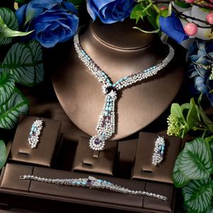 Bijoux multicolores de style antique Nouveau 4 pièces Collier Boucles d'oreilles Cubic Zirconia Set Bridal Wedding Party Accessories S-232 - Product Image 1