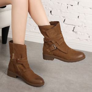 Bottes Martin mi-mollet vintage pour femme, style britannique, confortables, en cuir de vachette véritable, fourrées, zippées, respirantes, souples, pour l'hiver - Product Image 1