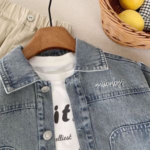 جاكيت دنيم بتصميم عتيق للأولاد والبنات ، معطف قطني صغير متوسط الحجم مغسول بألواح ، معطف غير رسمي للخريف والشتاء - Product Image 2