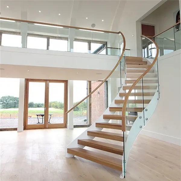 Modern stairs double beam stringer indoor solid wood straight staircase designs