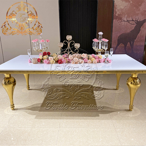 Meubles rectangulaires de mariage au design <span class=keywords><strong>simple</strong></span> Table à manger stable en métal doré pour événement 10 places et chaise - Product Image 3