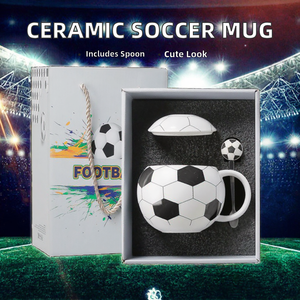 Hot Sale 400ML Cute Ceramic Football Soccer Mug <b>Set</b> with Lid & Spoon <b>Microwave</b> Safe Gift for Soccer Fans - Product Image 2
