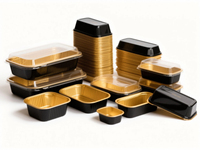 Emballages alimentaires à emporter, contenants jetables en aluminium, couleur noir et or, parois lisses, couvercles en PET recyclables, capacité 50-5118 ml