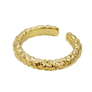 Rainbowking 14 prata esterlina 925 k de ouro cheias de jóias design de luxo ouro grosso textura anel bague femme 925