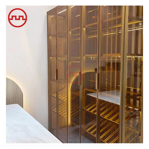 Gabinete de exhibición de vino de madera maciza en muebles de hogar rojos Estante de licor con estante de vidrio para bodega Bodega o uso doméstico - Product Image 3