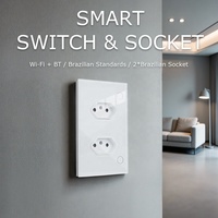 Prise murale intelligente Wi-Fi Tuya Smart Life avec commande vocale via application, panneau tactile en verre, double prise standard brésilienne
