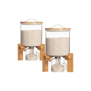 Conteneur alimentaire en verre de 5L et 8L pour farine, céréales, riz avec support en bambou et tasse à mesurer - Product Image 1