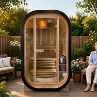 Sauna da Esterno per 2 Persone, Moderna Cabina Sauna a Cubo con Striscia LED