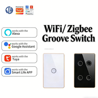 Interrupteur intelligent Wi-Fi et Zigbee 10A pour maison connectée, en verre trempé, à encastrer, avec fonction tactile et rainure concave
