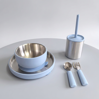 Ensemble de vaisselle pour bébé en acier inoxydable, sans BPA, antidérapant, assiette et bol en silicone pour enfants, ensemble de repas pour tout-petits