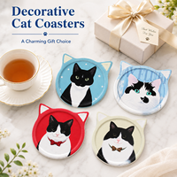 Ensemble de sous-verres en céramique personnalisés, forme tête de chat mignonne, antidérapants, écologiques, réutilisables, impression par sublimation UV, DIY pour la cuisine, la décoration de la maison
