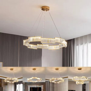 Iluminación moderna sala de estar Dormitorio lámpara de lujo anillo de oro conectado luz colgante de cristal - Product Image 1