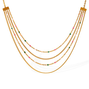 สร้อยคอแบบมีชั้นหลายชั้นประดับลูกปัดทอง สร้อยคอแฟชั่นอเนกประสงค์สำหรับผู้หญิง ทำจากไทเทเนียมสตีล ดีไซน์หรูหรา - Product Image 4