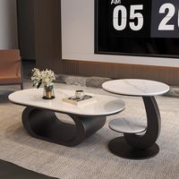 Ensemble de tables basses en pierre frittée avec cadre en fer noir, table d'appoint ronde, table centrale ovale, mobilier de salon minimaliste, décoration intérieure