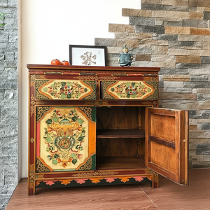 Handgefertigte Umweltfreundliche Langlebige Chinesische Antike Massivholz-Kommode mit Tibetischen Handbemalten Mustern - Product Image 1