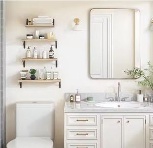 طقم من 4 أرفف خشبية منحوتة للتعليق على الحائط للتخزين والعرض، رف حمام متعدد الوظائف لتخزين الحقائب لغرفة المعيشة - Product Image 3