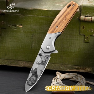 Cuchillo Plegable Multifuncional de Acero Inoxidable Personalizable OEM, para Supervivencia al Aire Libre, Camping, Bricolaje, con Mango de Madera, HK FB116 - Product Image 3