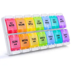 7 Dagen Pil Organizer 2 Keer Per Dag Wekelijks Pillendoos Regenboogpillendoosje 14 Verdelers Medicijnhouder Met Gemakkelijke Drukknop