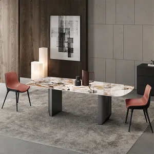 Tavolo da pranzo in legno con Base in legno e sedia in acciaio inossidabile
