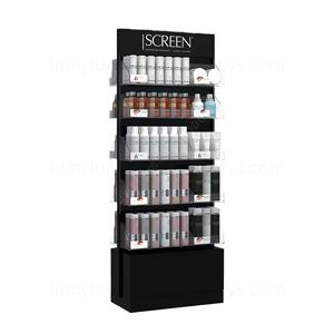 <b>Rotating</b> <b>Display</b> <b>Stands</b> with Dual Acrylic Shelves Organizer Metal Floor Rack for Shampoo Conditioner Hair Mask Salon Products - Product Image 2