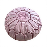 Pouf ottoman rond en cuir rose marocain fait main, coussin de sol bohème pour la décoration intérieure du salon