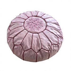 Pouf ottoman rond marocain en cuir rose fait main, coussin de sol bohème pour décoration intérieure, salon, maison, restaurant, hôtel - Product Image 1