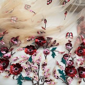 Nuovo Tessuto con Ricamo Multicolore 3D in Paillettes e <span class=keywords><strong>Tulle</strong></span>, Design con Grandi Fiori Ricamati <span class=keywords><strong>per</strong></span> <span class=keywords><strong>Abiti</strong></span> - Product Image 3