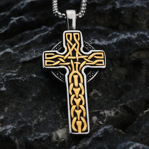 yunnique Viking <b>Cross</b> Stainless Steel Pendant Necklace Men's Jewelry Gift Fashion Geometric Design Asymmetry Channel Setting - Product Image 1