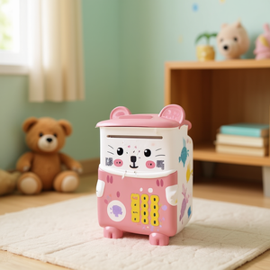 Mi Cards Cute Mouse Electric Piggy Bank Cherry Pink Plastic Money Box For Kids 5-7 Years Fingerprint Unlock Automatic Coin - Product Image 2