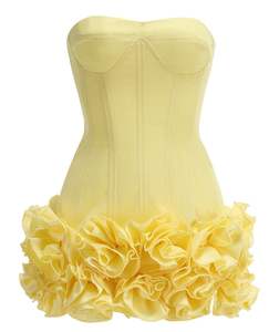 أصفر مثير حمالة عارية الظهر أحمر منظم الأزهار مزين صغير طول نحيف المشاهير حزب فستان حفل الكوكتيل - Product Image 1